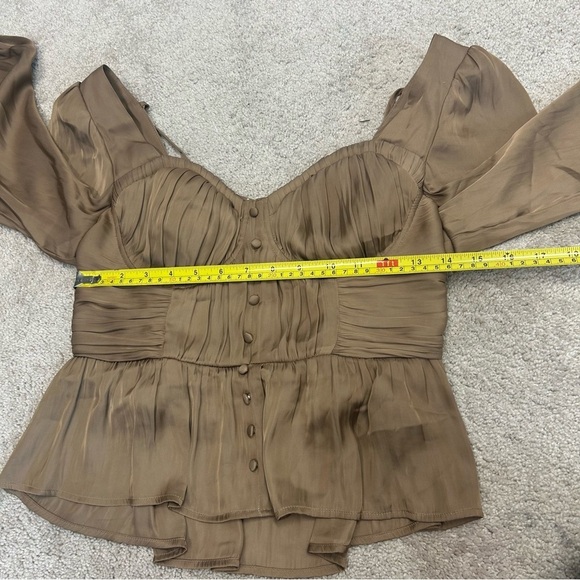 Joie tan satin corset button balloon puff sleeve cut out tie back blouse S NWT - Picture 10 of 11
